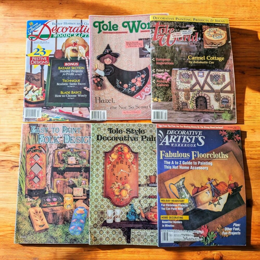 Lot Of 6 Tole Decorative Painting Magazines with Patterns Vintage 1991-1998